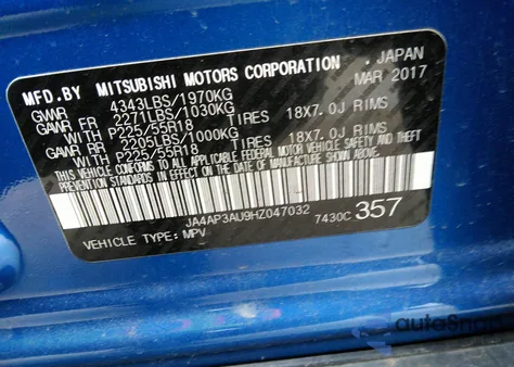 2017 Mitsubishi Outlander Sport 2.0 Le z USA, uszkodzony, nr VIN JA4AP3AU9HZ047032